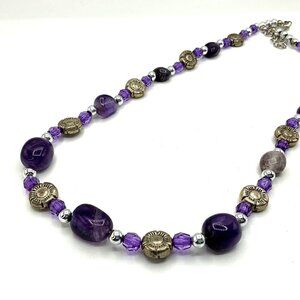 Amethyst and Metal Floral Beaded Necklace